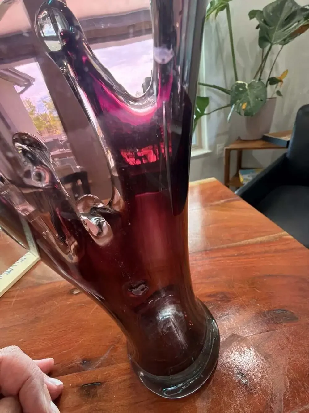 Vintage Murano Art Glass Swung Vase in Turquoise and Amethyst